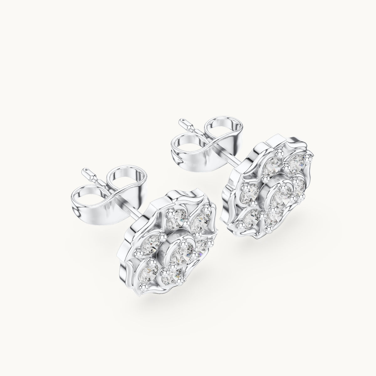 Round lab-grown diamond openwork cluster stud earrings in white gold, 0.45 CT TW, view 2