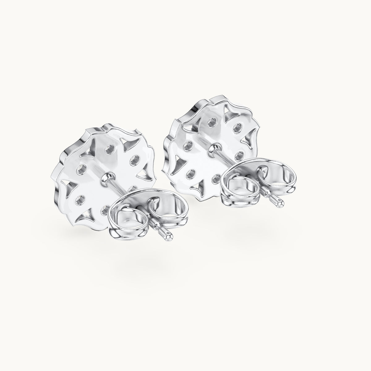 Round lab-grown diamond openwork cluster stud earrings in white gold, 0.45 CT TW, view 3