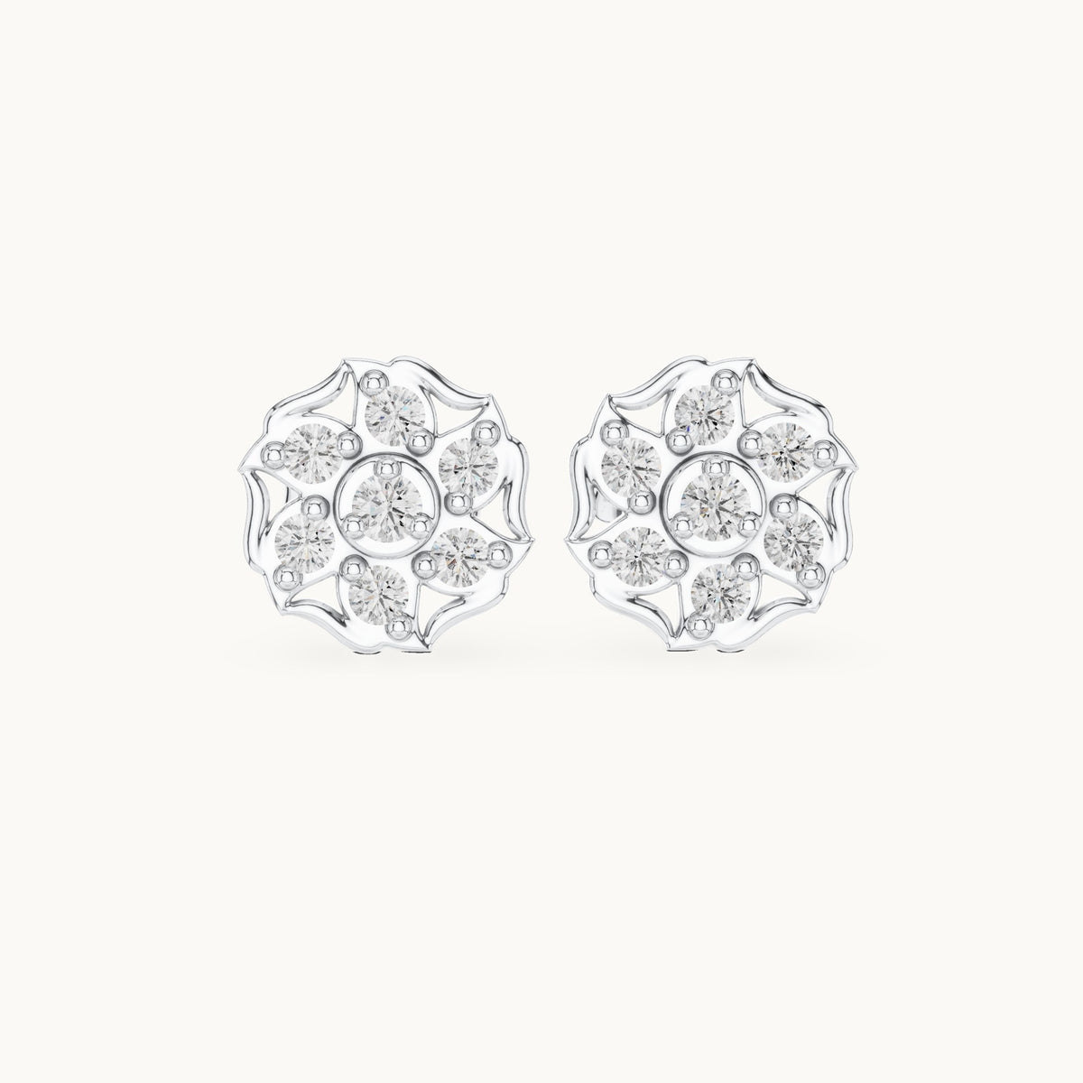 Round lab-grown diamond openwork cluster stud earrings in white gold, 0.45 CT TW, view 4