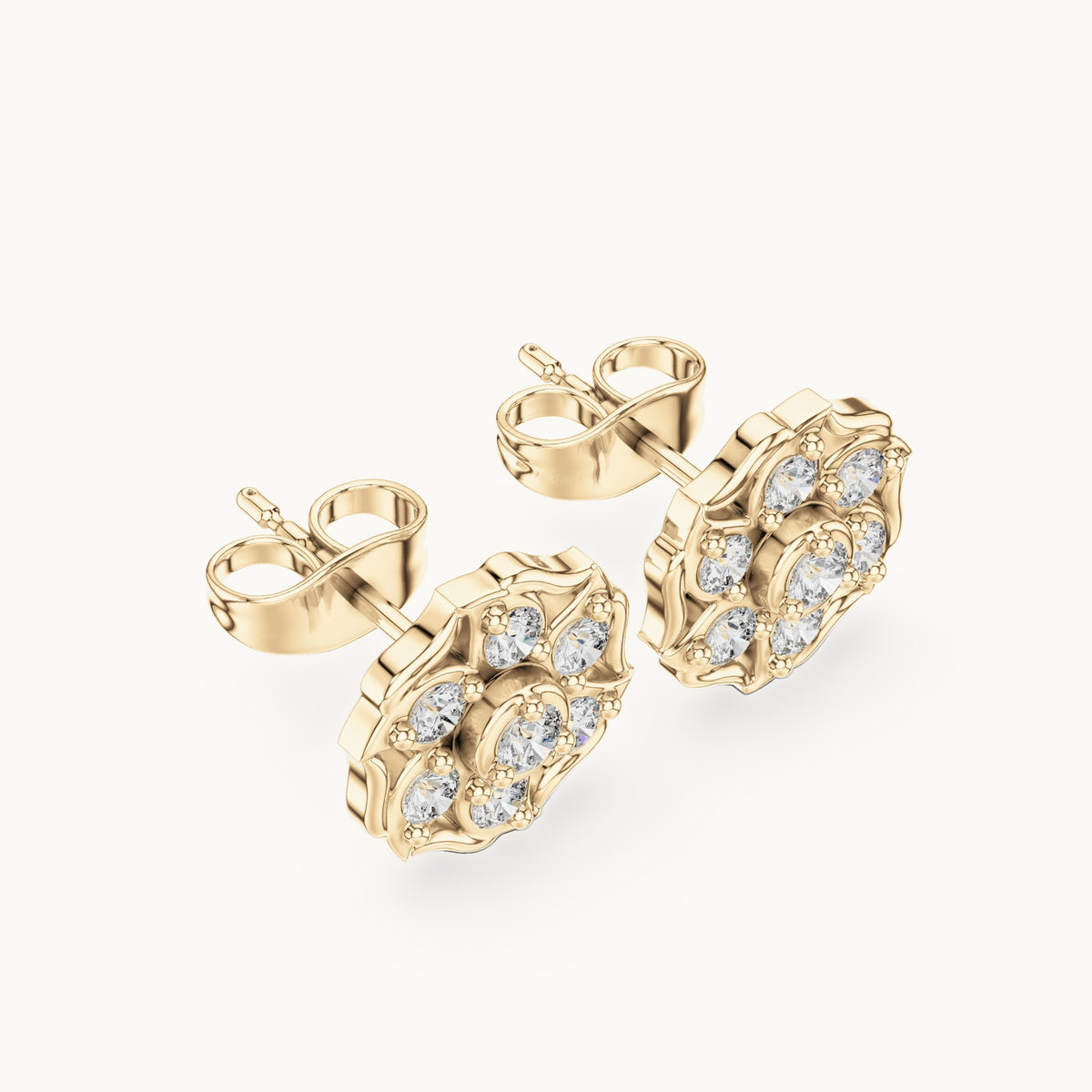 Round lab-grown diamond openwork cluster stud earrings in yellow gold, 0.45 CT TW, view 2