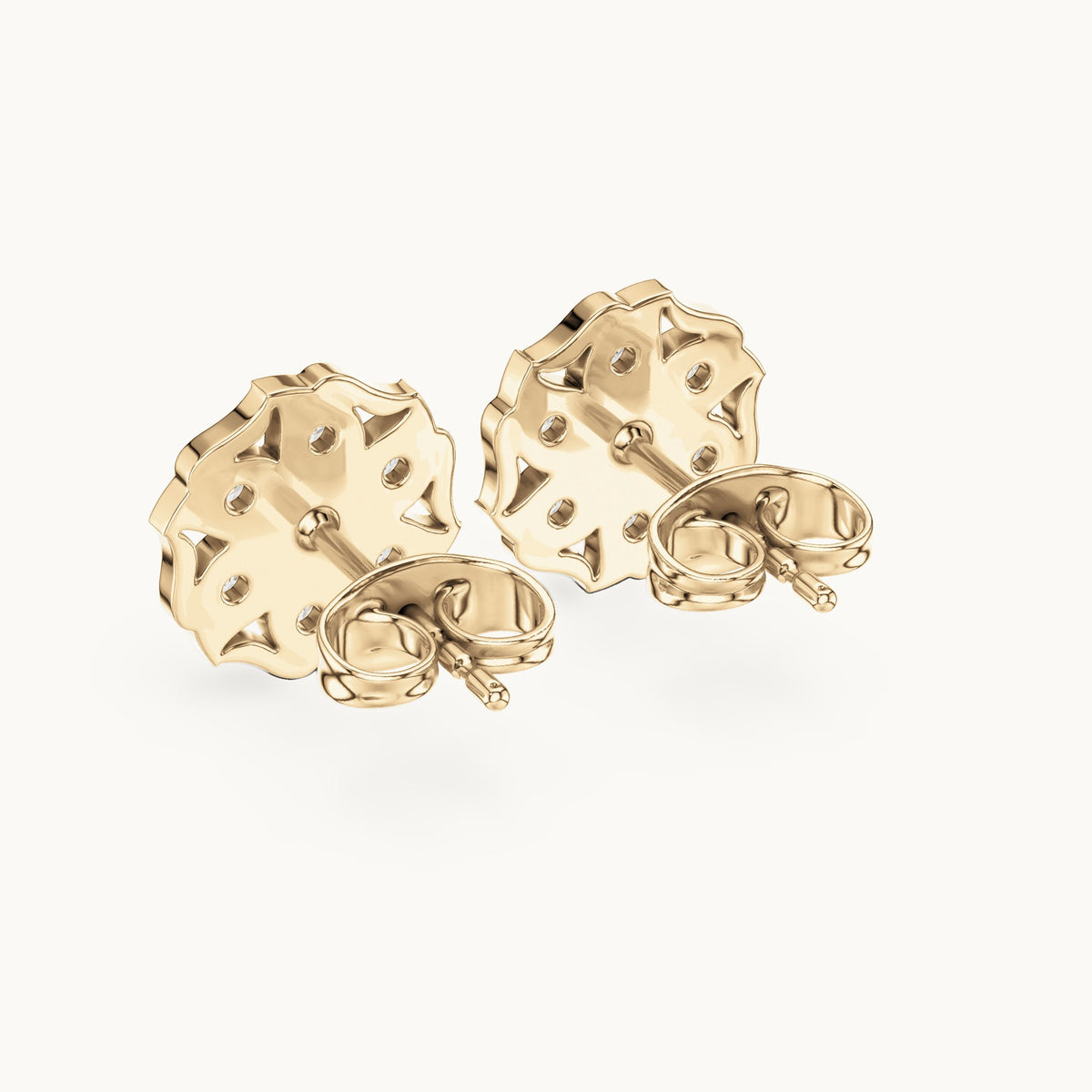 Round lab-grown diamond openwork cluster stud earrings in yellow gold, 0.45 CT TW, view 3
