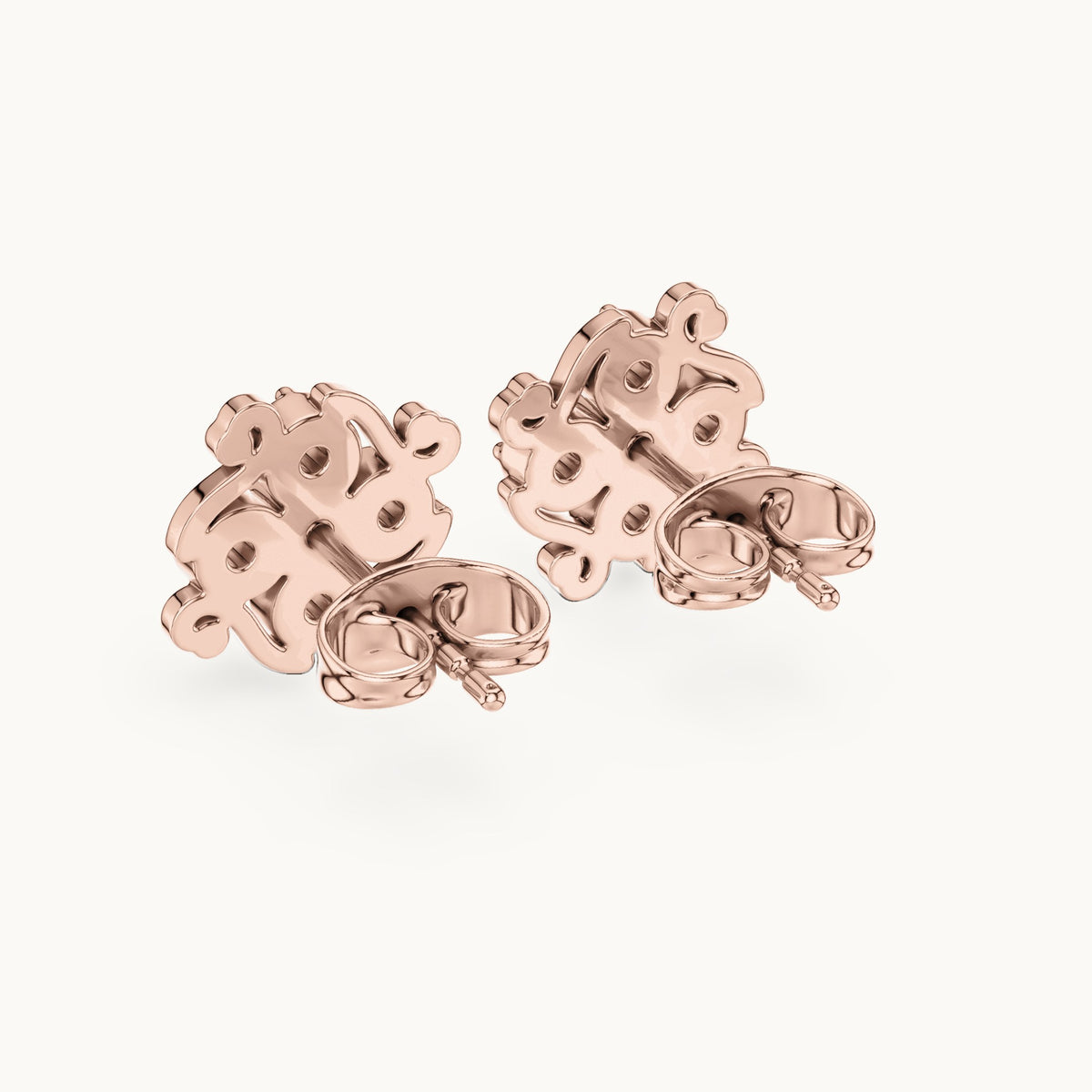 Round lab-grown diamond scroll cluster stud earrings in rose gold, 0.37 CT TW, view 3