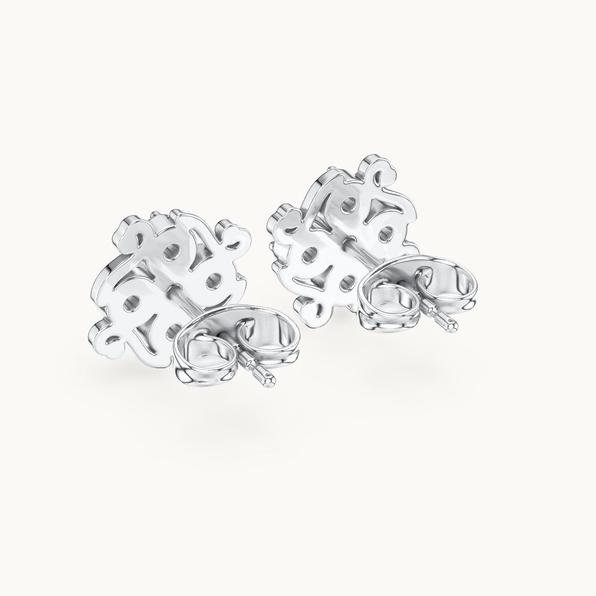 Round lab-grown diamond scroll cluster stud earrings in white gold, 0.37 CT TW, view 3