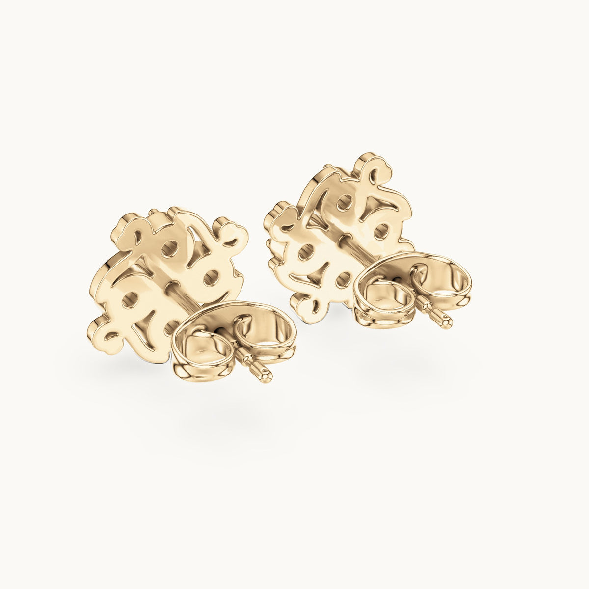 Round lab-grown diamond scroll cluster stud earrings in yellow gold, 0.37 CT TW, view 3