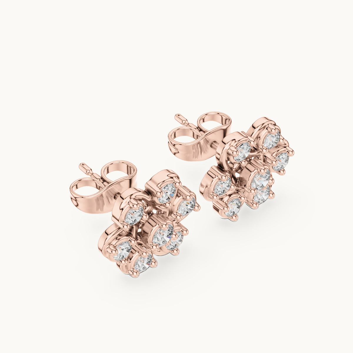 Round lab-grown diamond flower cluster stud earrings in rose gold, 0.45 CT TW, view 2