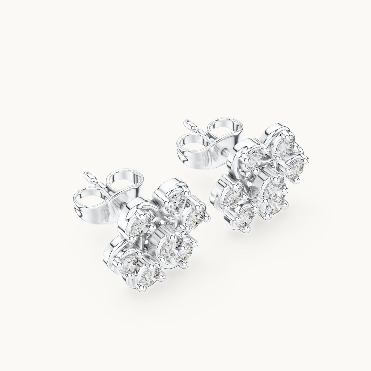 Round lab-grown diamond flower cluster stud earrings in white gold, 0.45 CT TW, view 2