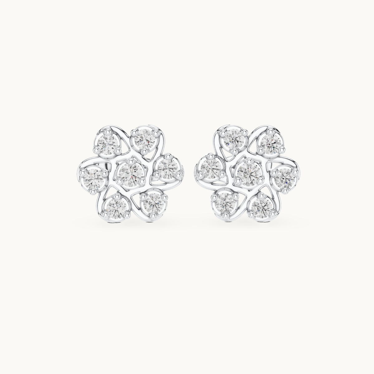 Round lab-grown diamond flower cluster stud earrings in white gold, 0.45 CT TW, view 4