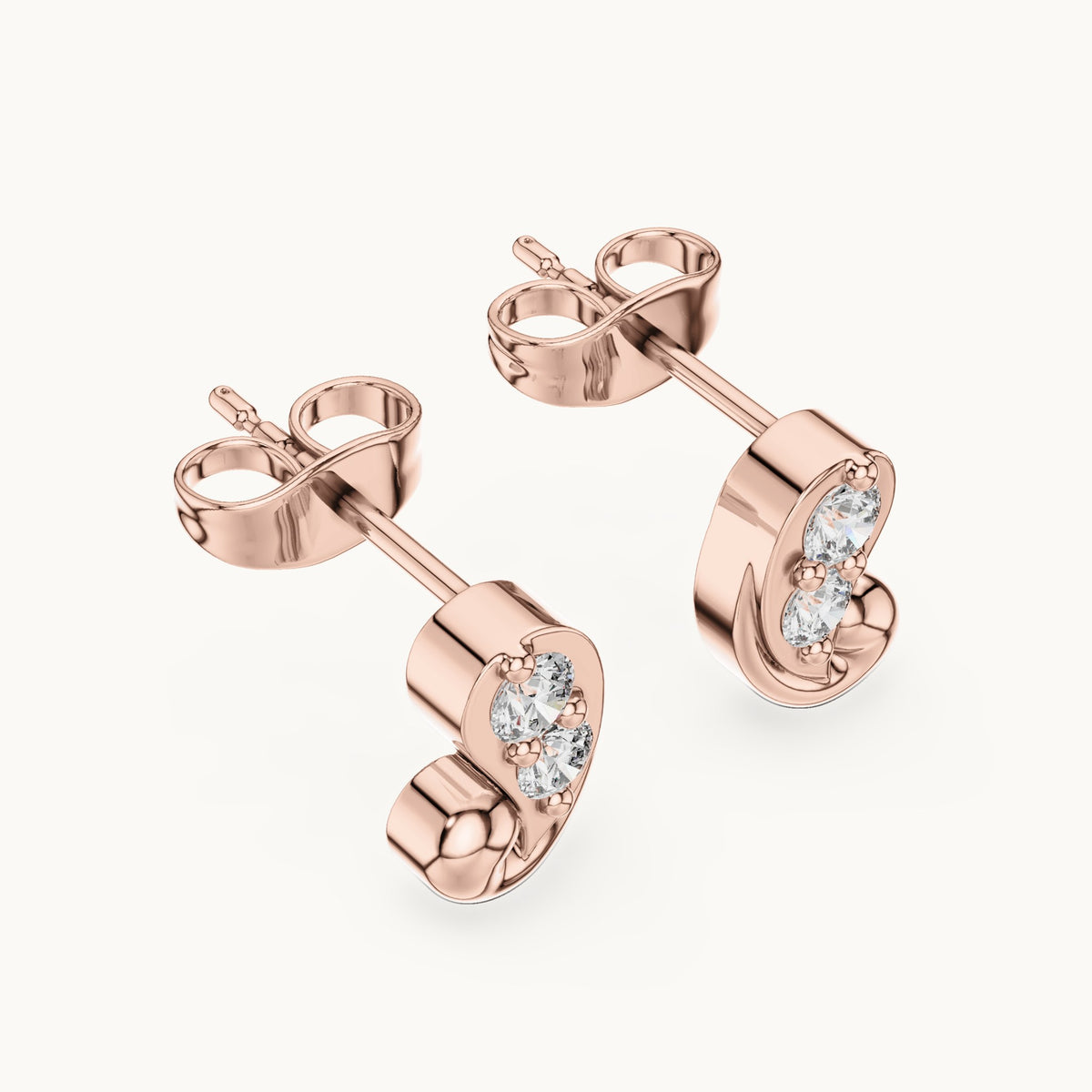 Round lab-grown diamond paisley two-stone stud earrings in rose gold, 0.23 CT TW, view 2
