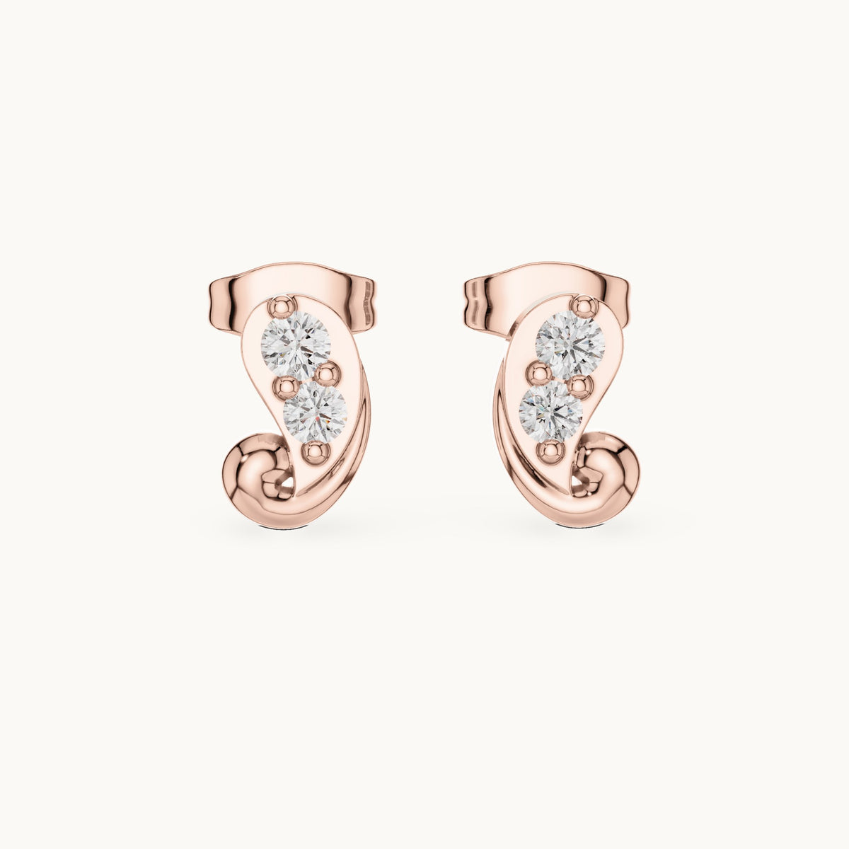 Round lab-grown diamond paisley two-stone stud earrings in rose gold, 0.23 CT TW, view 4