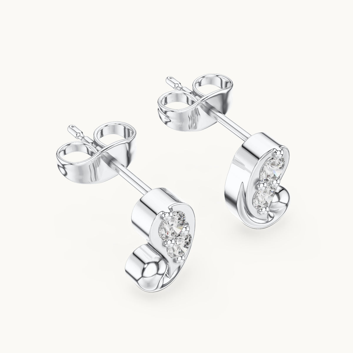 Round lab-grown diamond paisley two-stone stud earrings in white gold, 0.23 CT TW, view 2