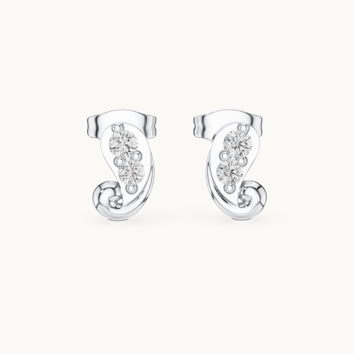 Round lab-grown diamond paisley two-stone stud earrings in white gold, 0.23 CT TW, view 4