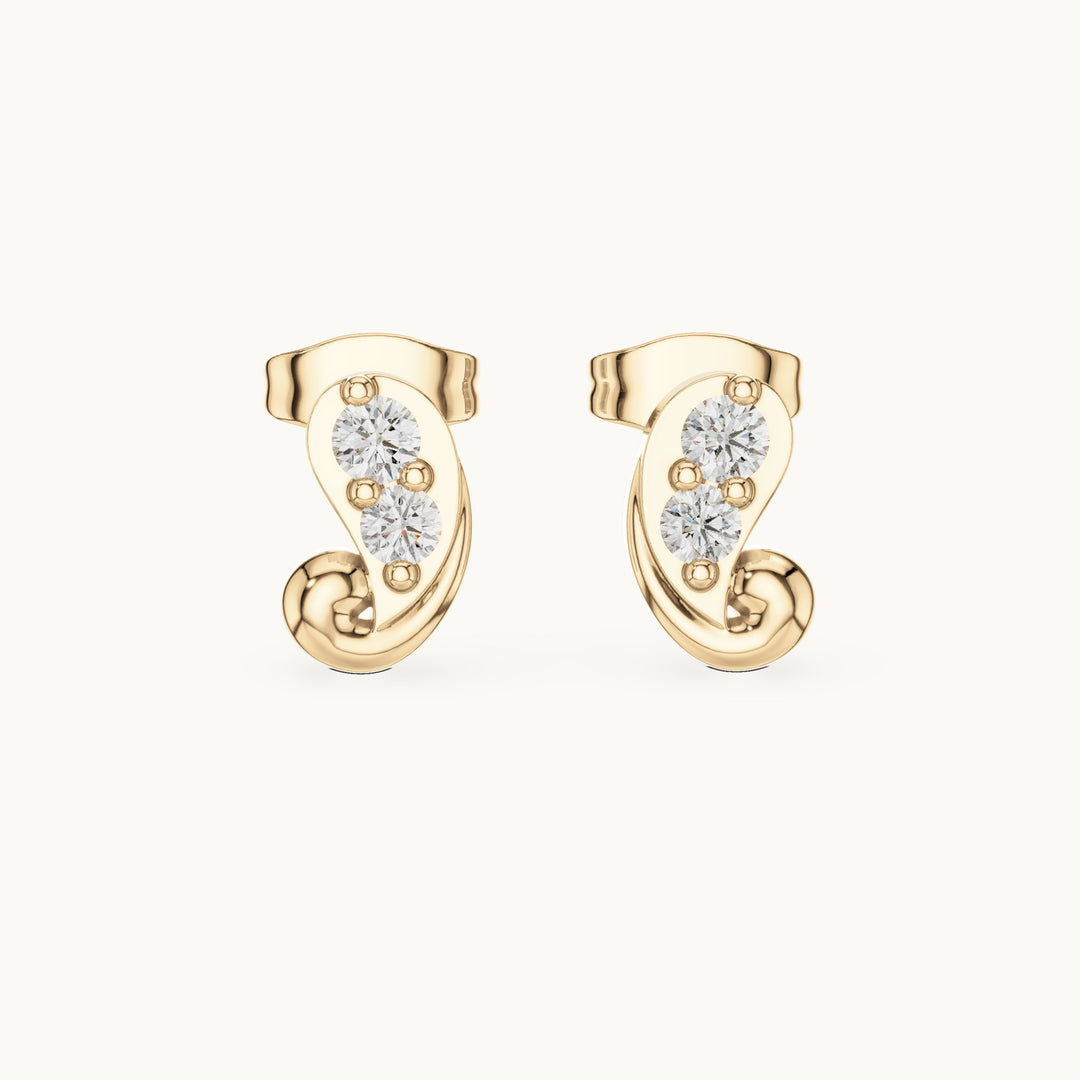 Round lab-grown diamond paisley two-stone stud earrings in yellow gold, 0.23 CT TW, view 4