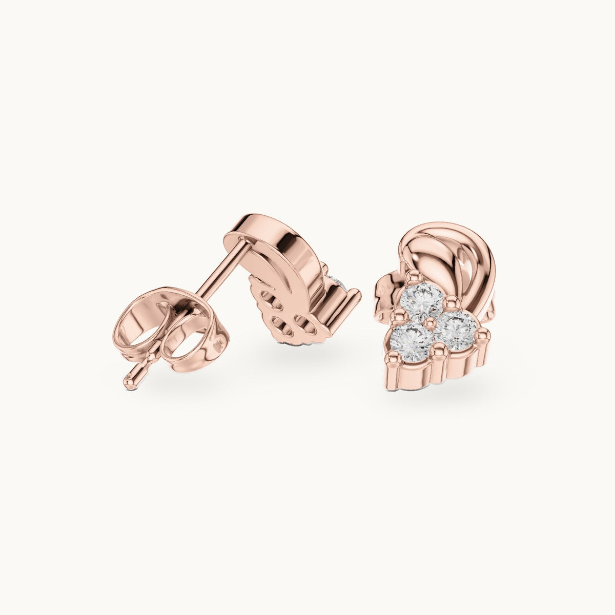Round lab-grown diamond paisley trio cluster stud earrings in rose gold, 0.27 CT TW, view 1