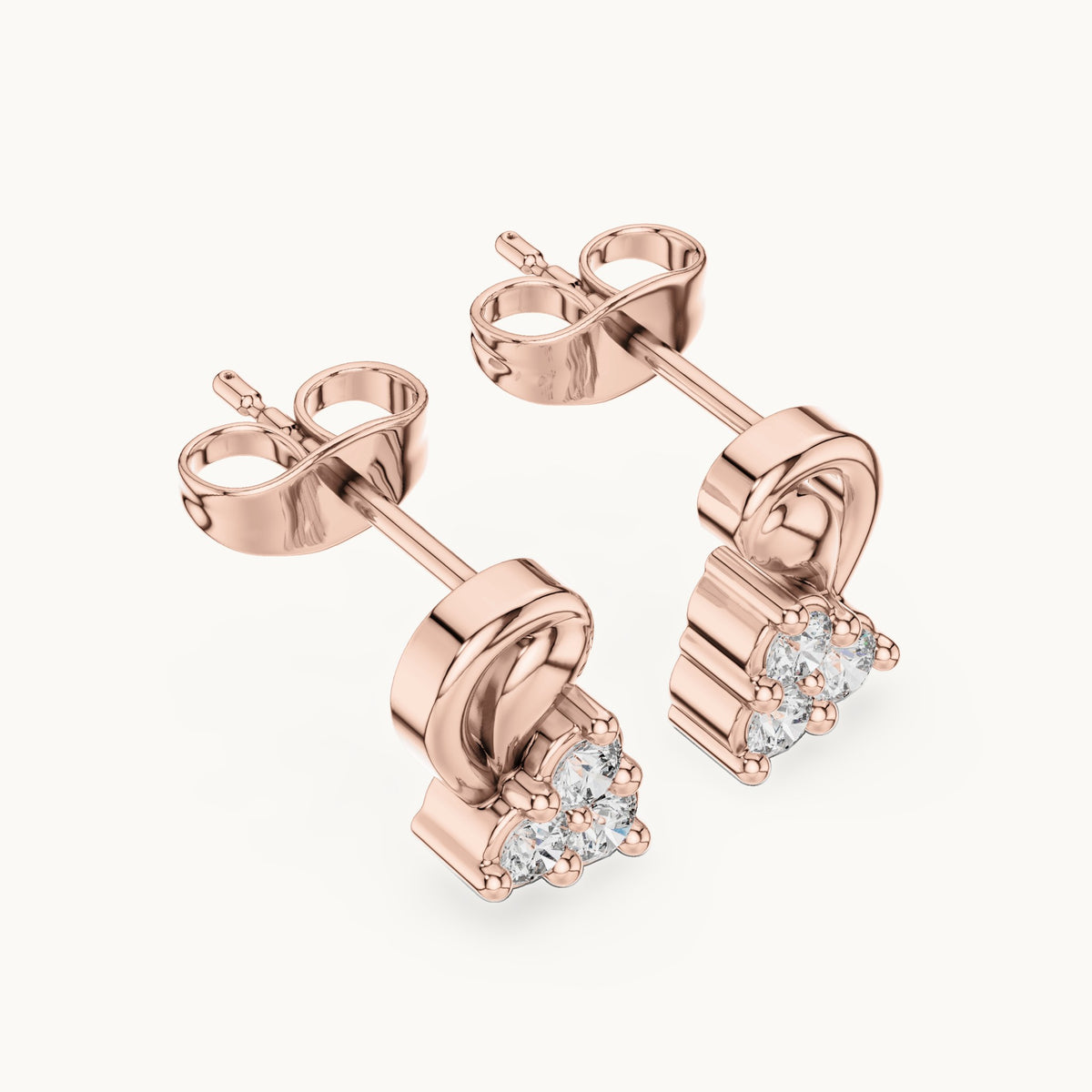 Round lab-grown diamond paisley trio cluster stud earrings in rose gold, 0.27 CT TW, view 2