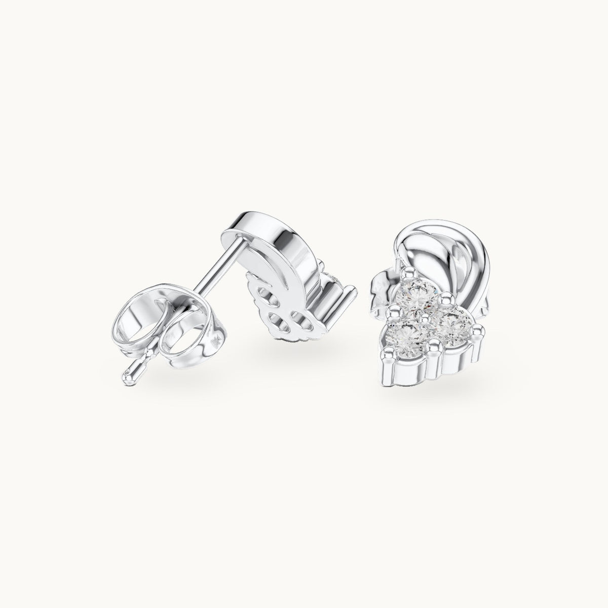Round lab-grown diamond paisley trio cluster stud earrings in white gold, 0.27 CT TW, view 1