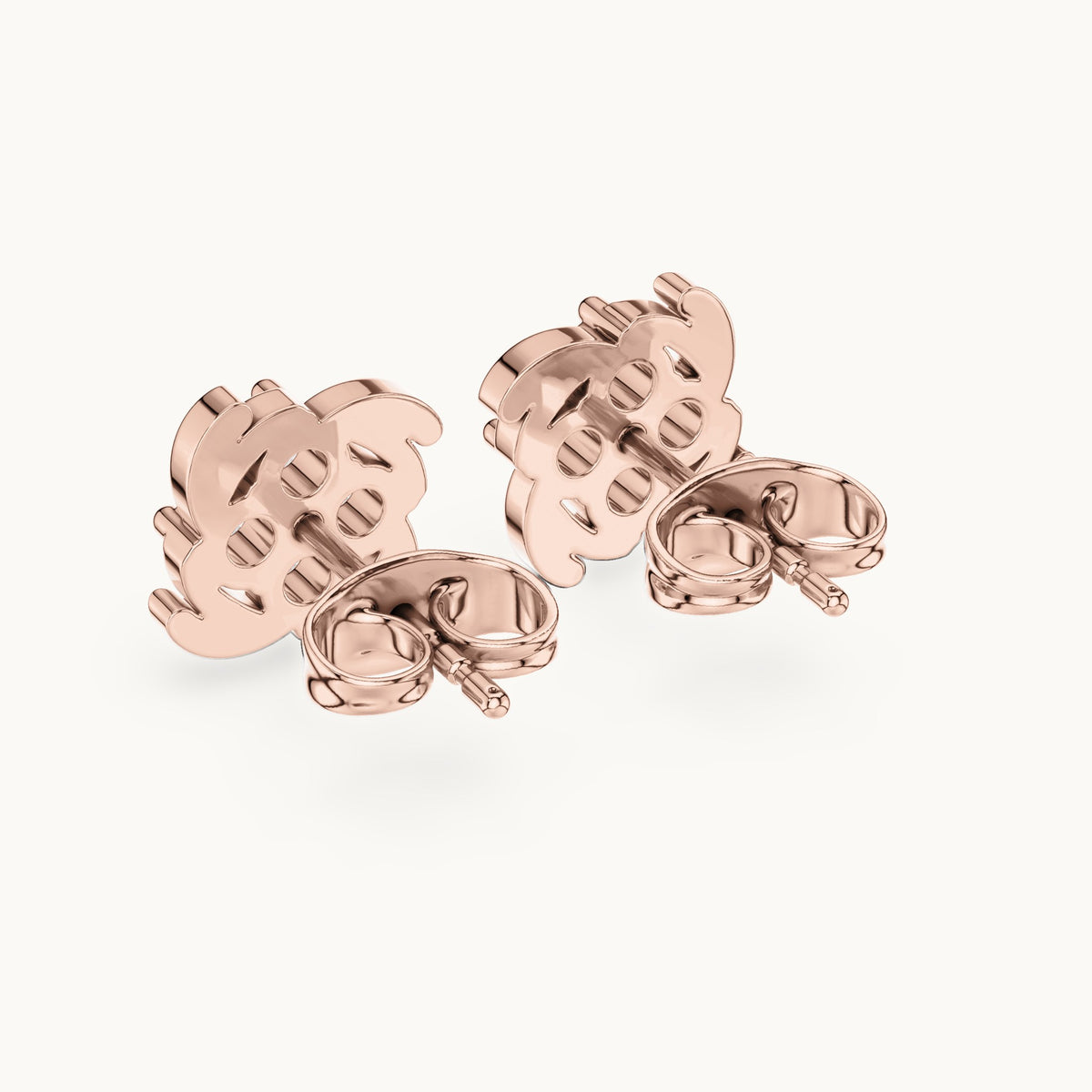 Round lab-grown diamond quatrefoil cluster stud earrings in rose gold, 0.36 CT TW, view 3