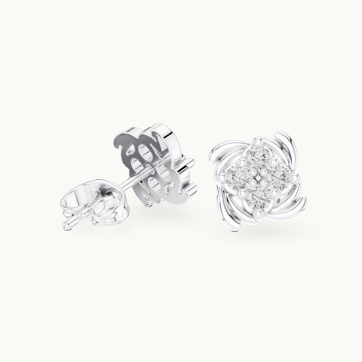 Round lab-grown diamond quatrefoil cluster stud earrings in white gold, 0.36 CT TW, view 1