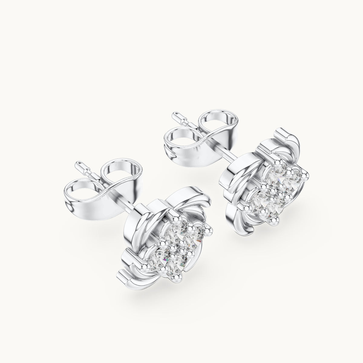 Round lab-grown diamond quatrefoil cluster stud earrings in white gold, 0.36 CT TW, view 2