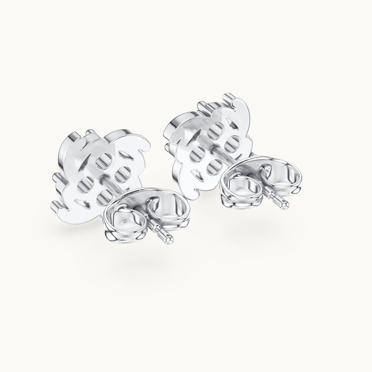 Round lab-grown diamond quatrefoil cluster stud earrings in white gold, 0.36 CT TW, view 3