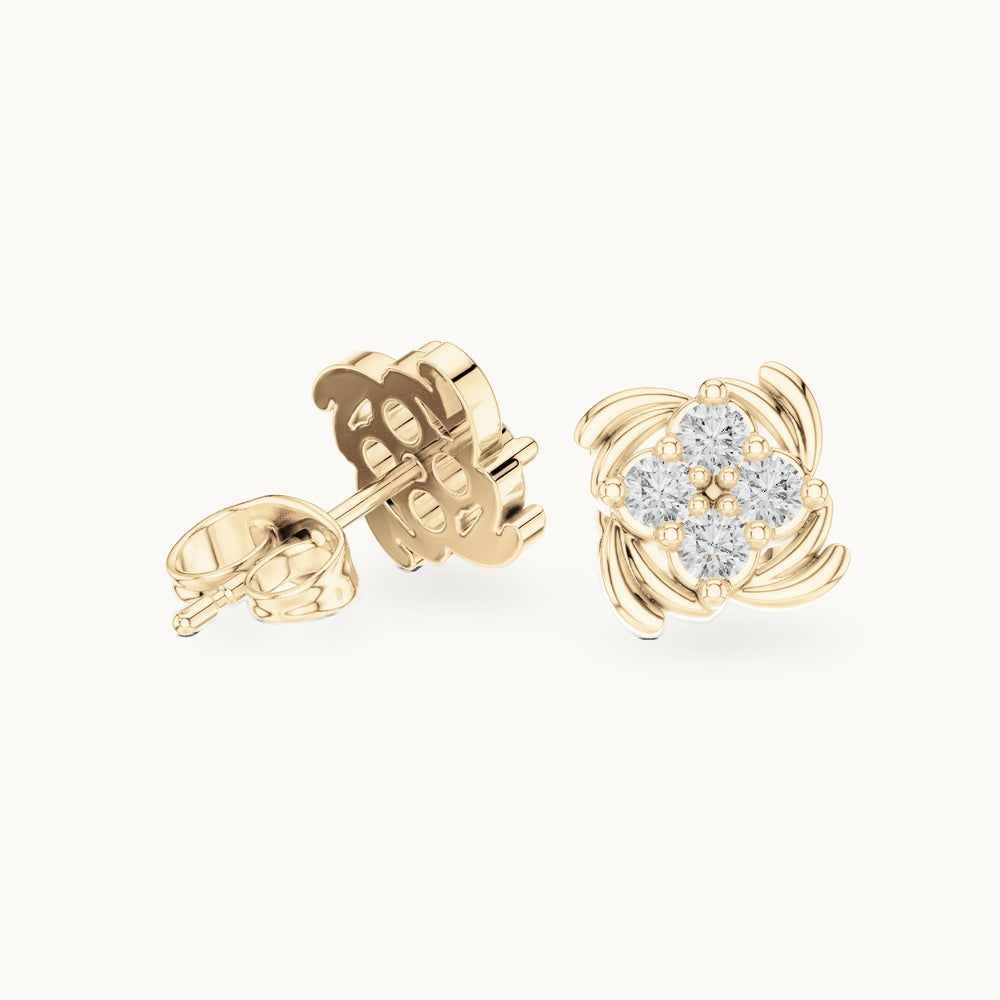 Round lab-grown diamond quatrefoil cluster stud earrings in yellow gold, 0.36 CT TW, view 1
