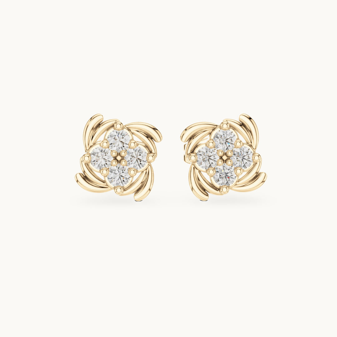 Round lab-grown diamond quatrefoil cluster stud earrings in yellow gold, 0.36 CT TW, view 4