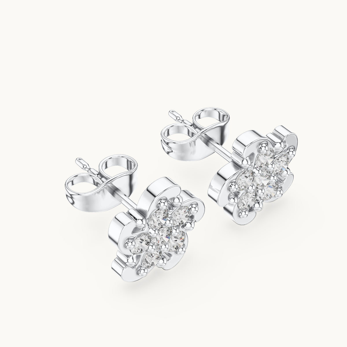 Round lab-grown diamond swirl flower cluster stud earrings in white gold, 0.49 CT TW, view 2