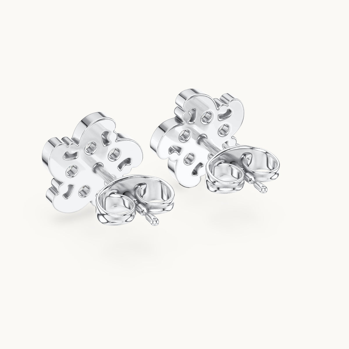 Round lab-grown diamond swirl flower cluster stud earrings in white gold, 0.49 CT TW, view 3