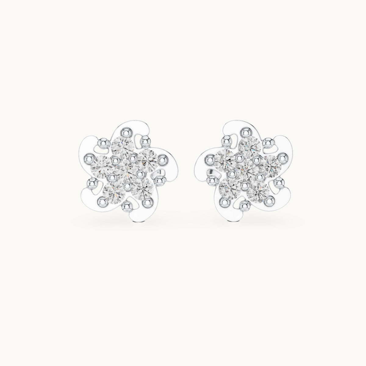 Round lab-grown diamond swirl flower cluster stud earrings in white gold, 0.49 CT TW, view 4