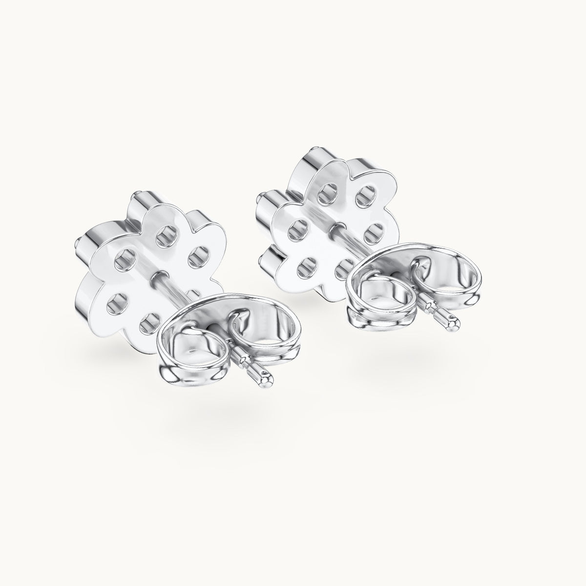 Round lab-grown diamond six-petal flower cluster stud earrings in white gold, 0.58 CT TW, view 3