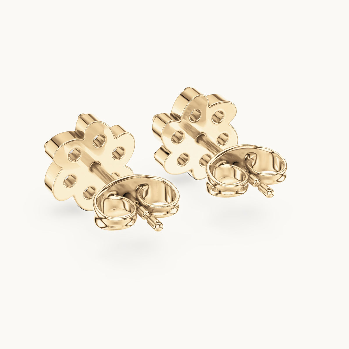 Round lab-grown diamond six-petal flower cluster stud earrings in yellow gold, 0.58 CT TW, view 3