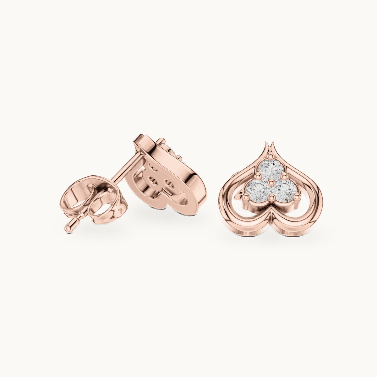 Round lab-grown diamond open heart trio stud earrings in rose gold, 0.24 CT TW, view 1