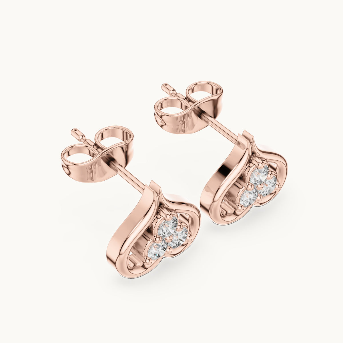 Round lab-grown diamond open heart trio stud earrings in rose gold, 0.24 CT TW, view 2