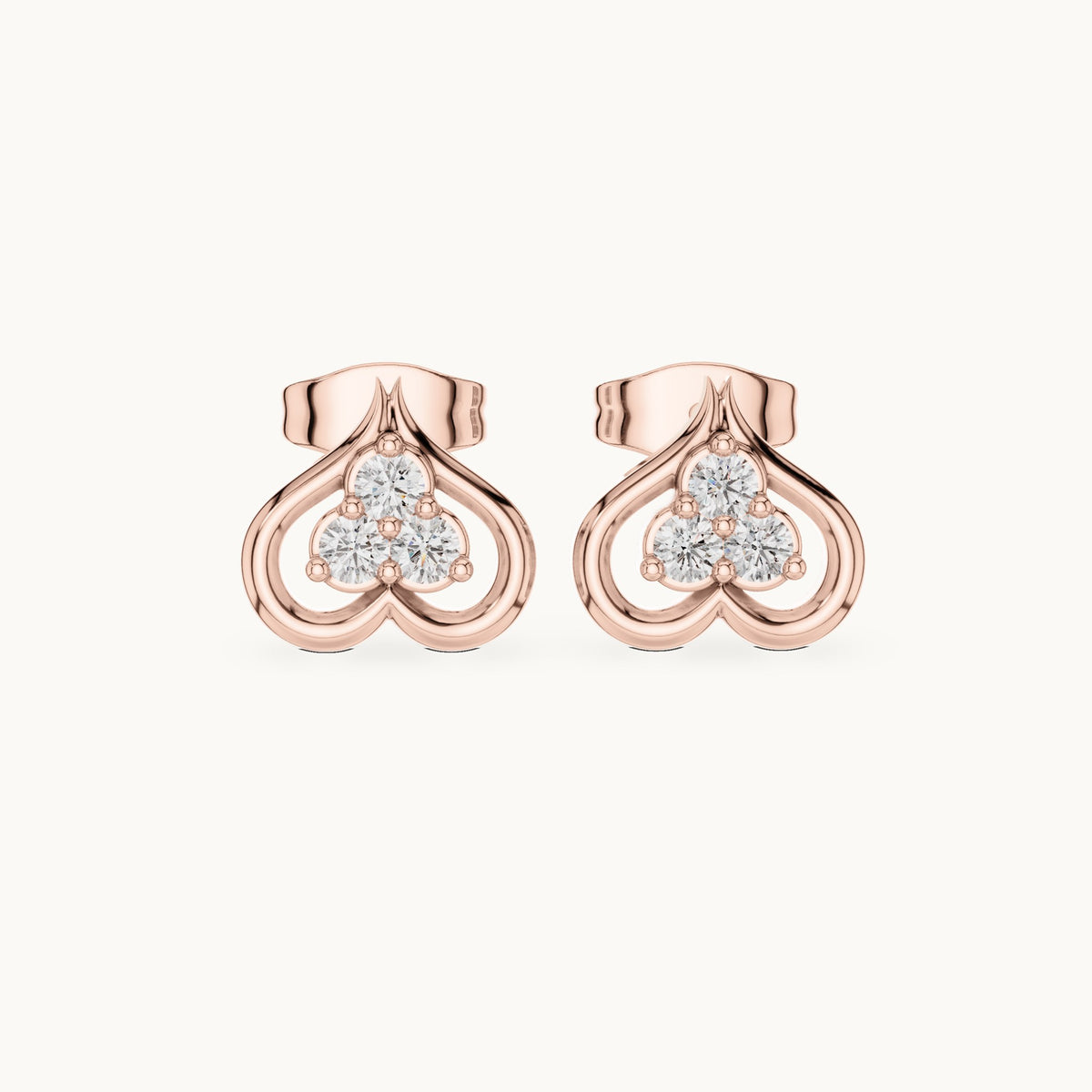 Round lab-grown diamond open heart trio stud earrings in rose gold, 0.24 CT TW, view 4