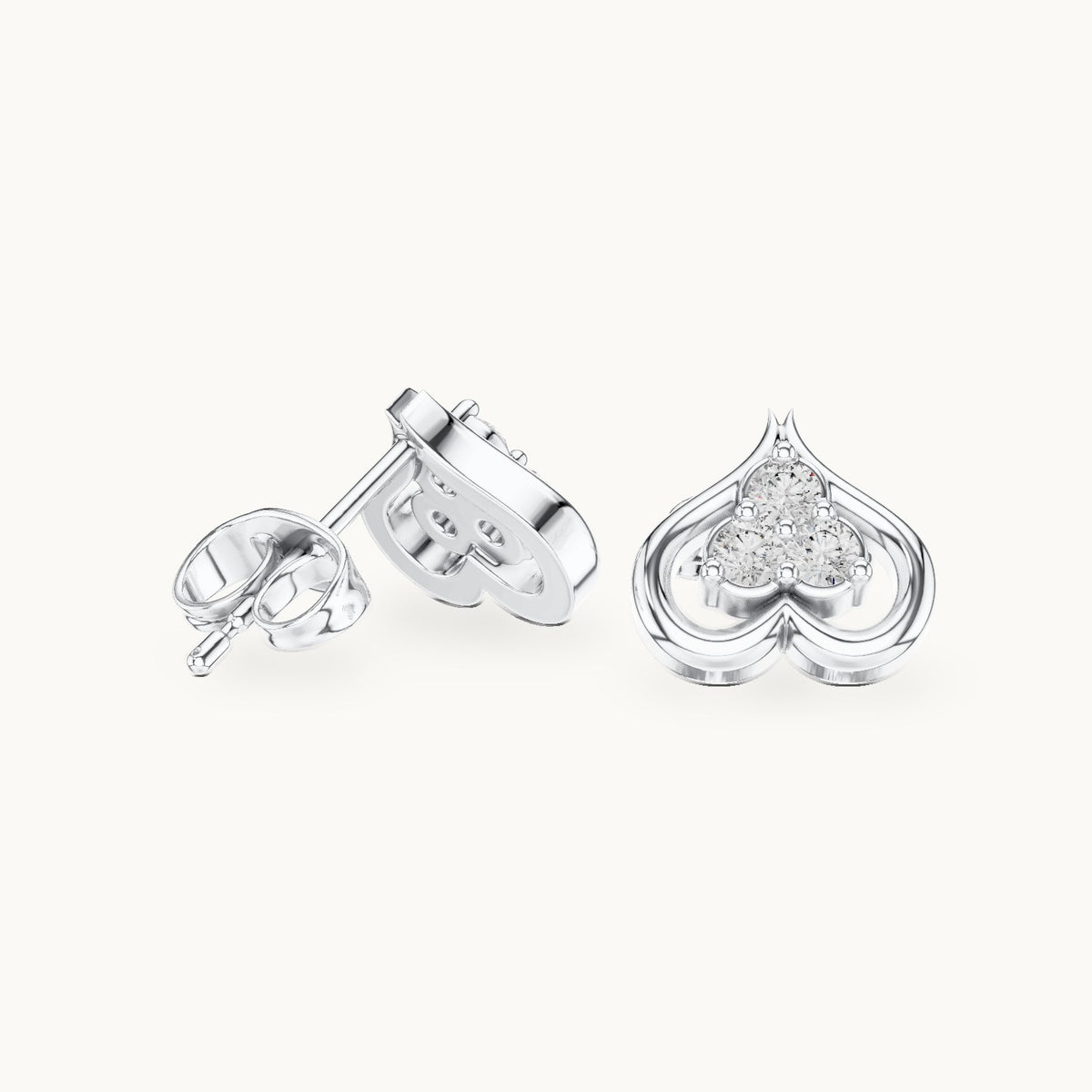 Round lab-grown diamond open heart trio stud earrings in white gold, 0.24 CT TW, view 1
