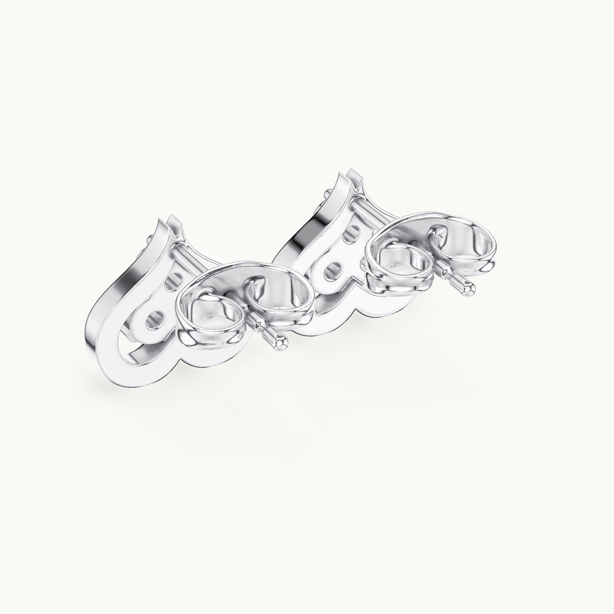 Round lab-grown diamond open heart trio stud earrings in white gold, 0.24 CT TW, view 3