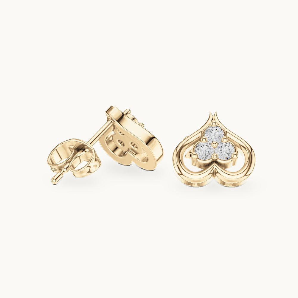 Round lab-grown diamond open heart trio stud earrings in yellow gold, 0.24 CT TW, view 1