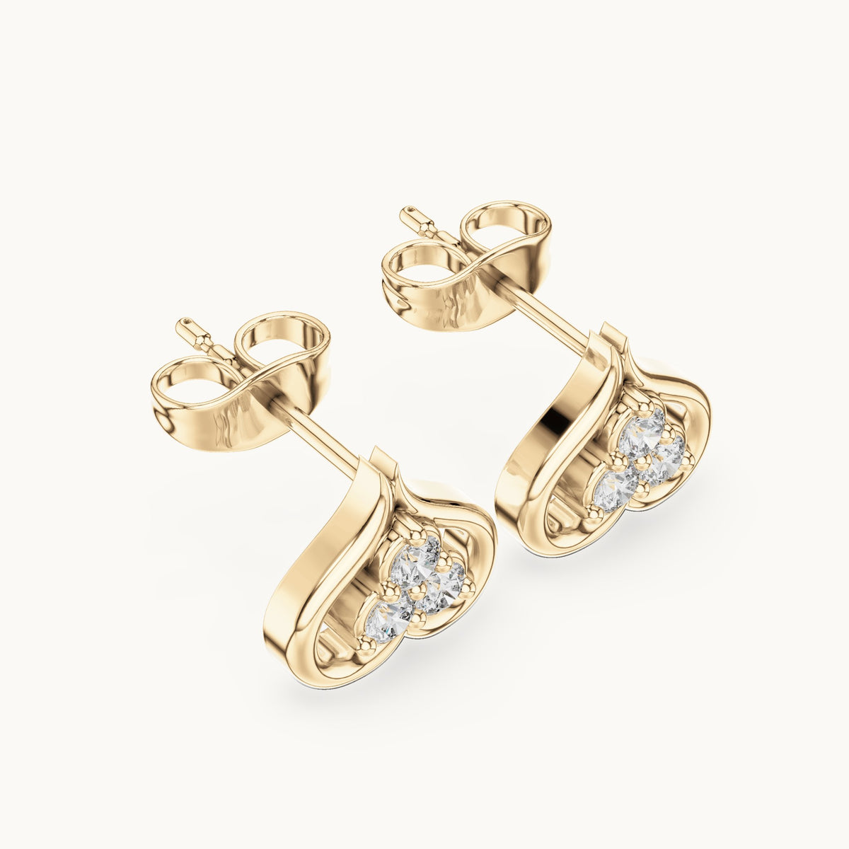 Round lab-grown diamond open heart trio stud earrings in yellow gold, 0.24 CT TW, view 2