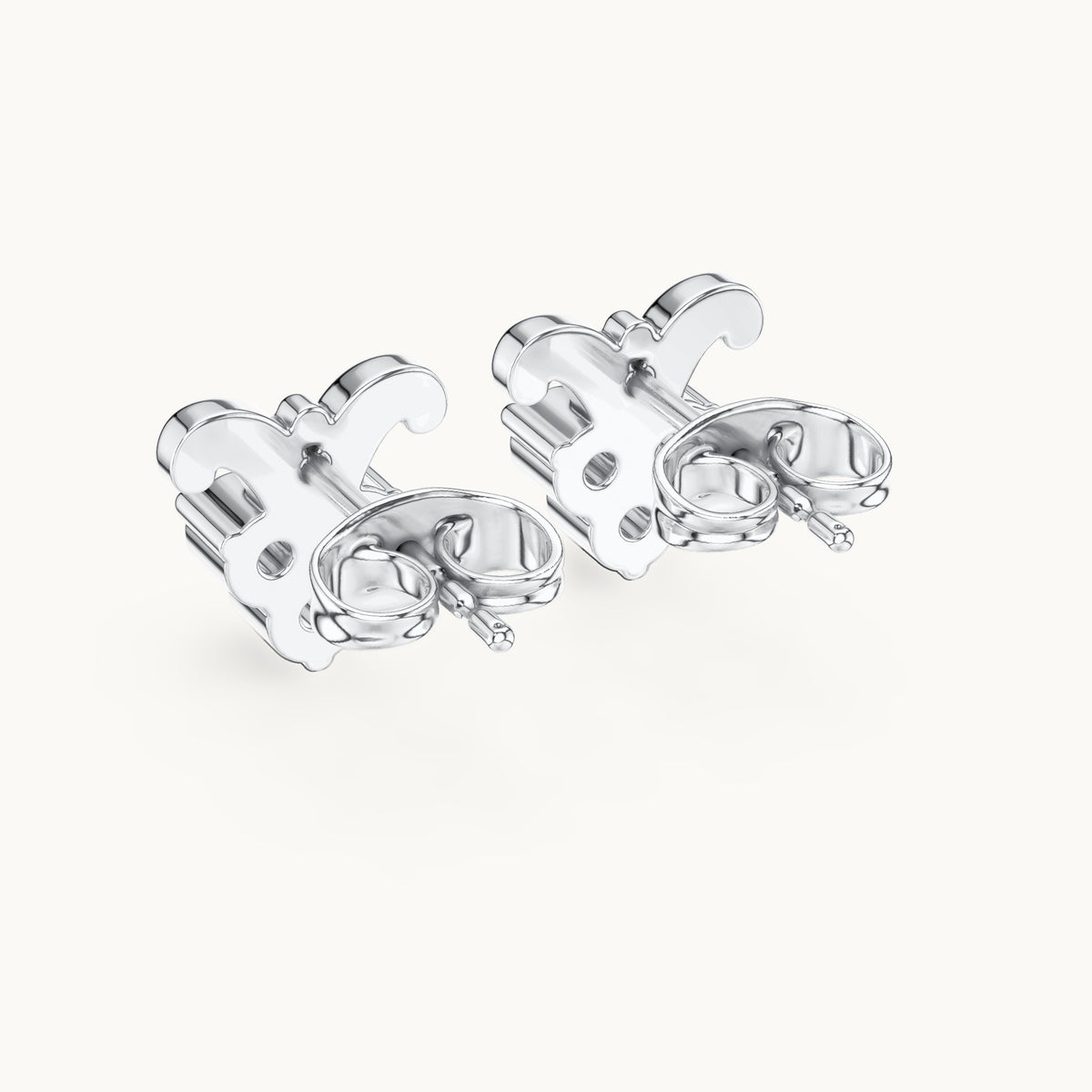 Round lab-grown diamond scroll trio cluster stud earrings in white gold, 0.30 CT TW, view 3