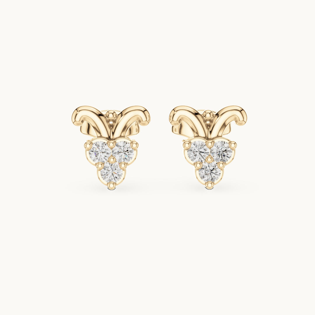 Round lab-grown diamond scroll trio cluster stud earrings in yellow gold, 0.30 CT TW, view 4