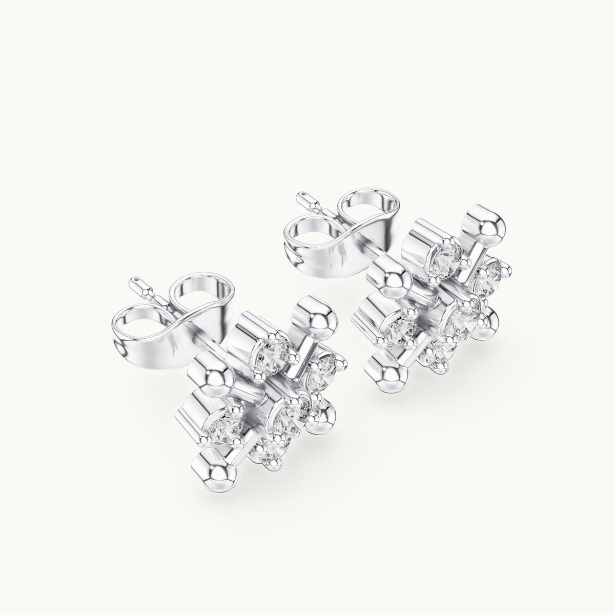 Round lab-grown diamond snowflake cluster stud earrings in white gold, 0.33 CT TW, view 2