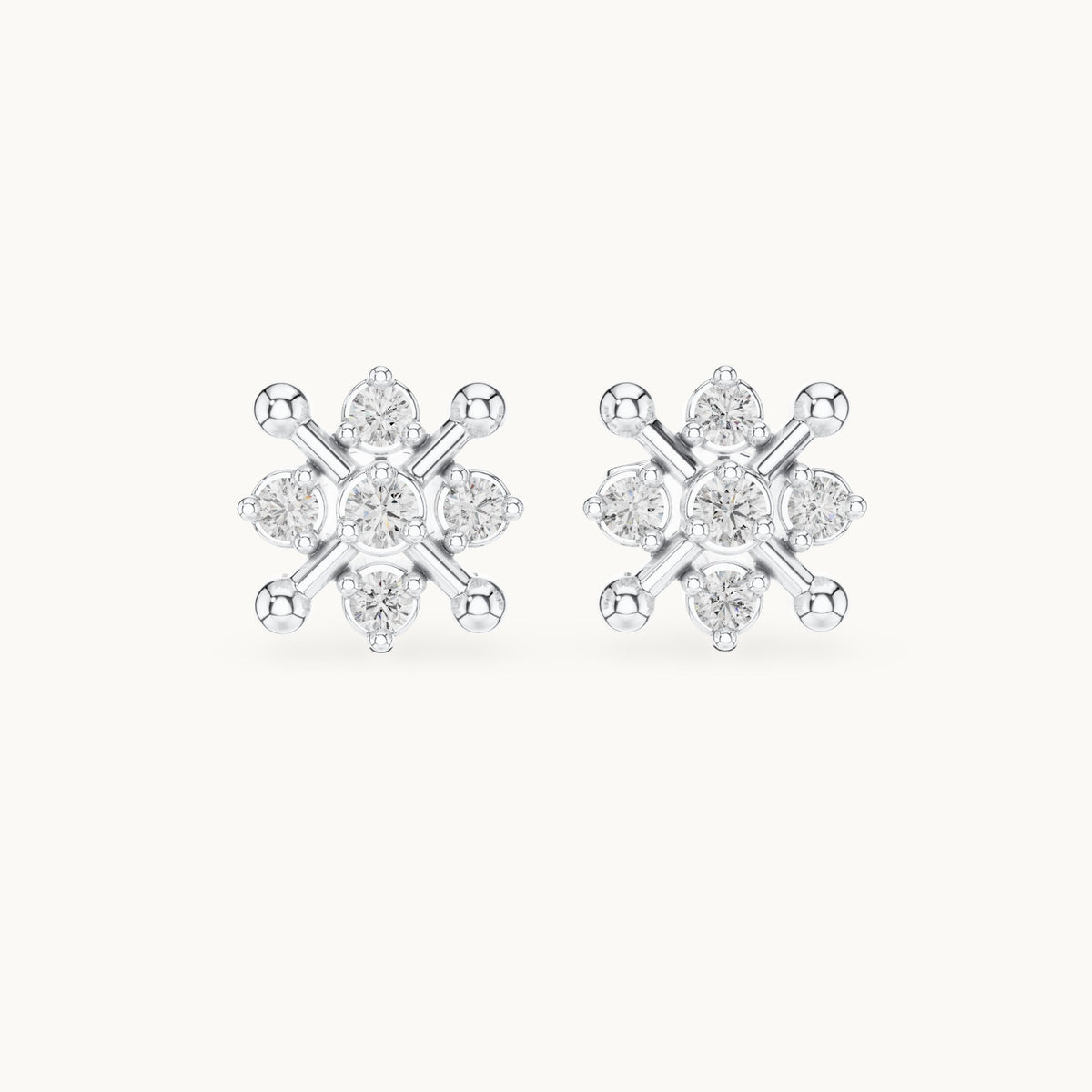Round lab-grown diamond snowflake cluster stud earrings in white gold, 0.33 CT TW, view 4