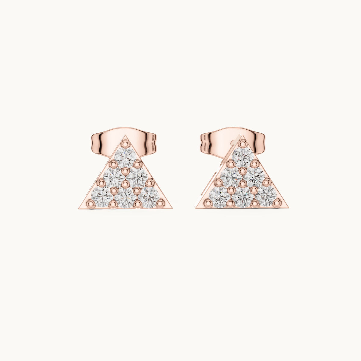 Round lab-grown diamond triangle cluster stud earrings in rose gold, 0.42 CT TW, view 4