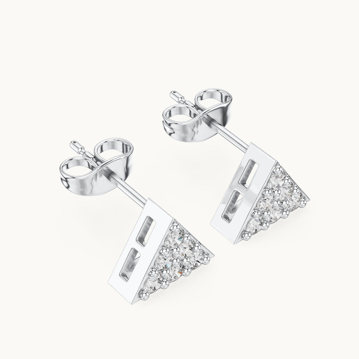 Round lab-grown diamond triangle cluster stud earrings in white gold, 0.42 CT TW, view 2