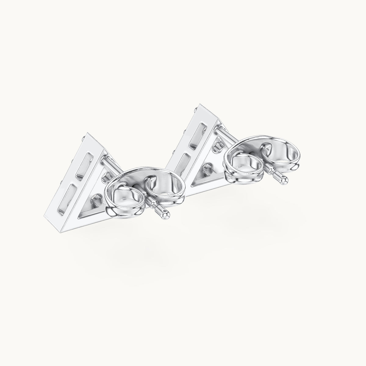 Round lab-grown diamond triangle cluster stud earrings in white gold, 0.42 CT TW, view 3