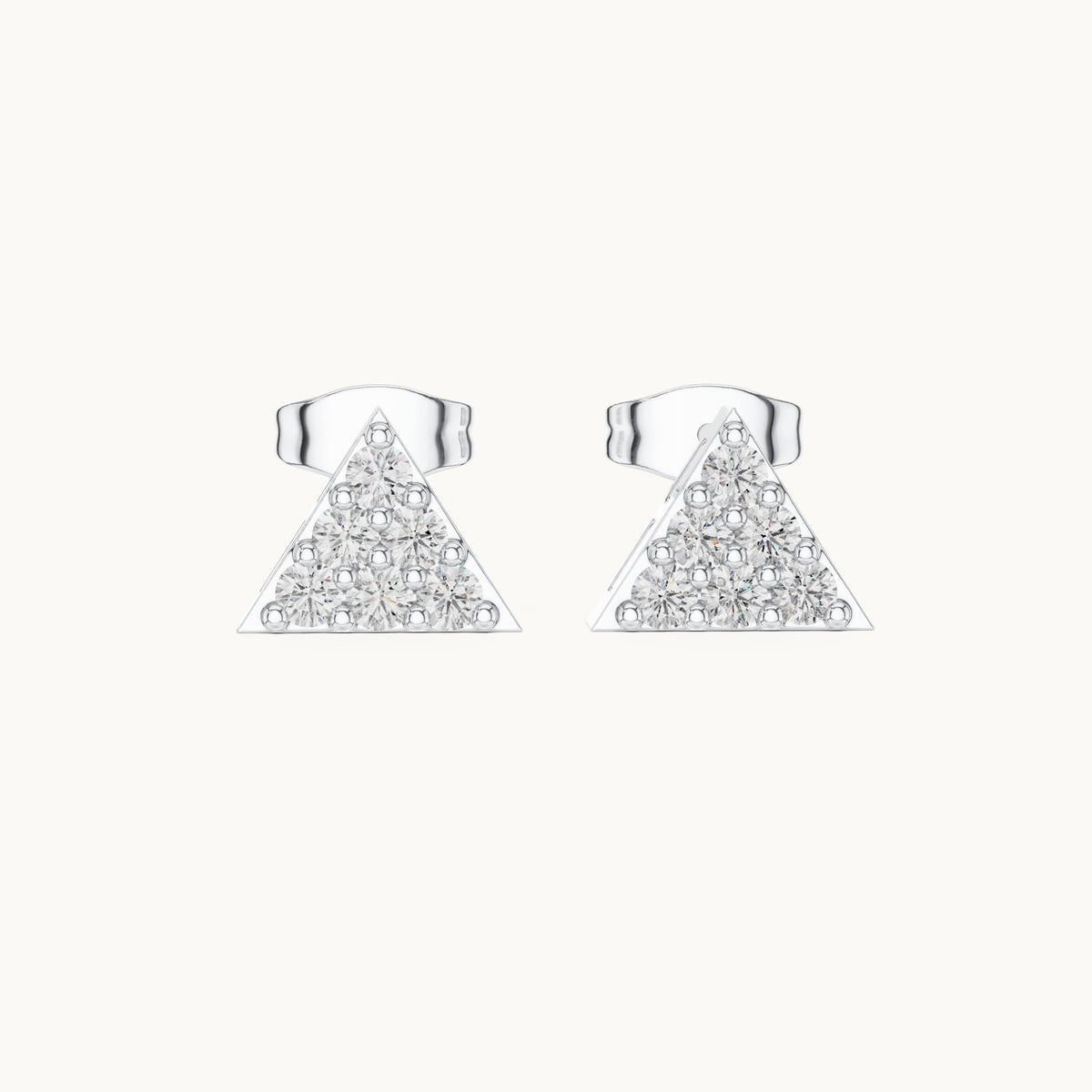 Round lab-grown diamond triangle cluster stud earrings in white gold, 0.42 CT TW, view 4