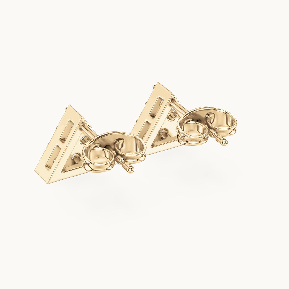 Round lab-grown diamond triangle cluster stud earrings in yellow gold, 0.42 CT TW, view 3