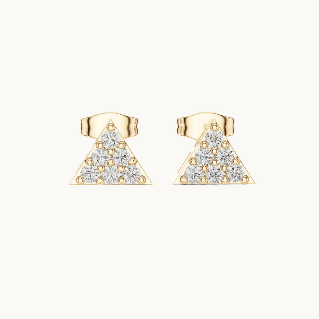 Round lab-grown diamond triangle cluster stud earrings in yellow gold, 0.42 CT TW, view 4