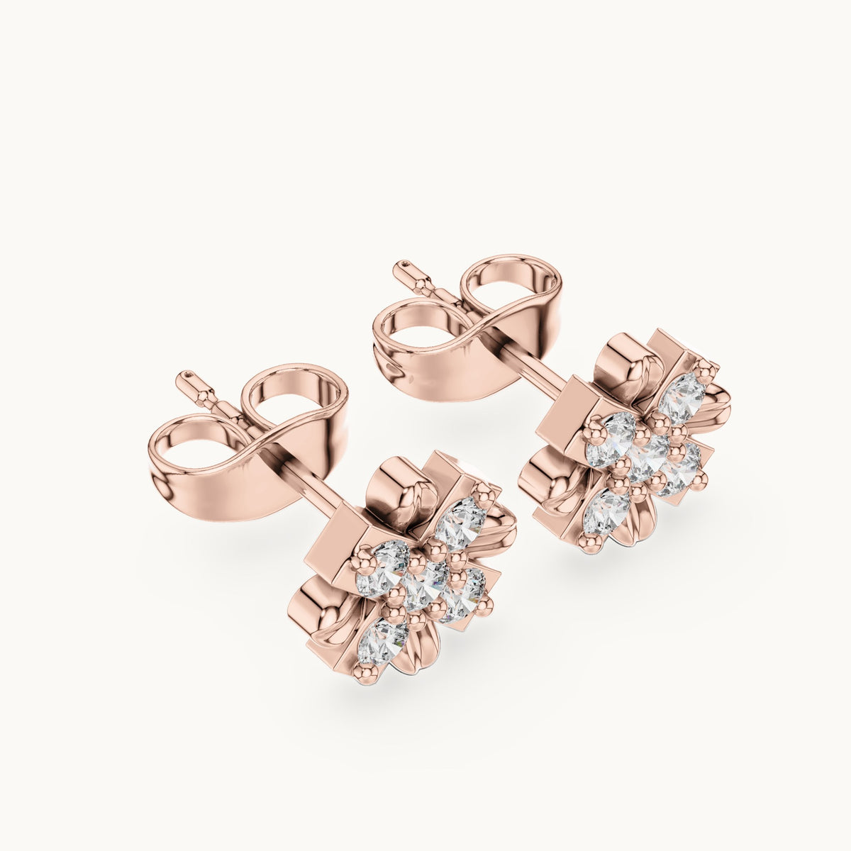 Round lab-grown diamond flower cluster stud earrings in rose gold, 0.31 CT TW, view 2