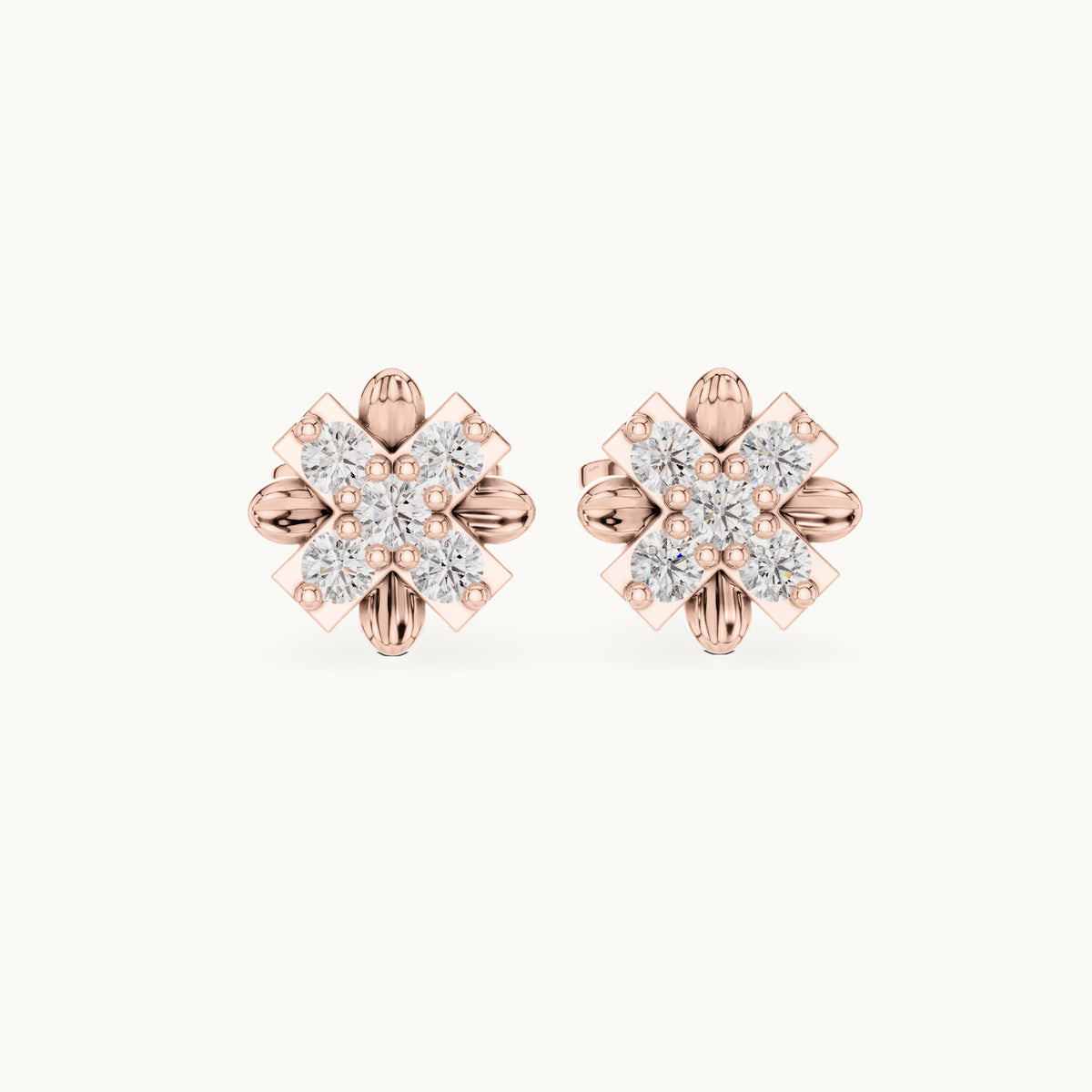 Round lab-grown diamond flower cluster stud earrings in rose gold, 0.31 CT TW, view 4