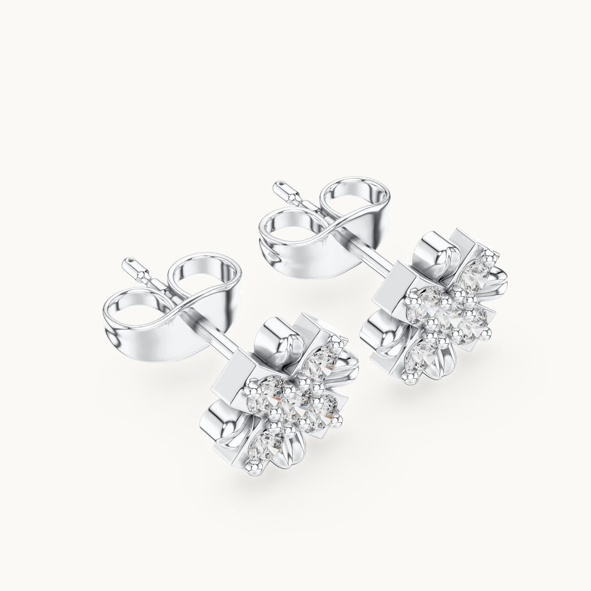 Round lab-grown diamond flower cluster stud earrings in white gold, 0.31 CT TW, view 2